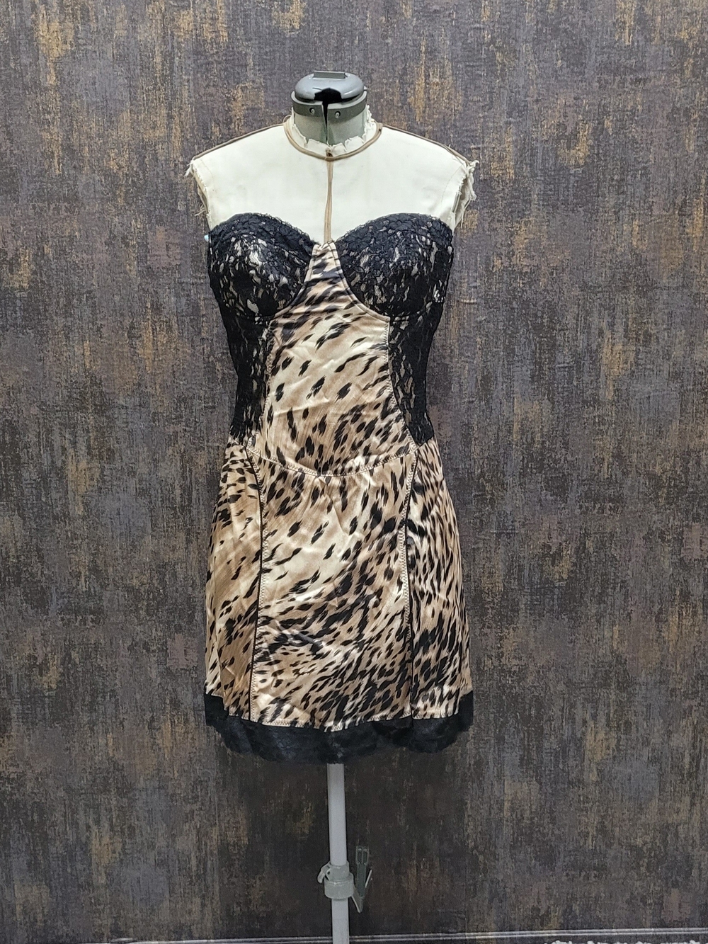GUESS by Marciano Y2K Leopard Satin Lace Corset Mini Dress L